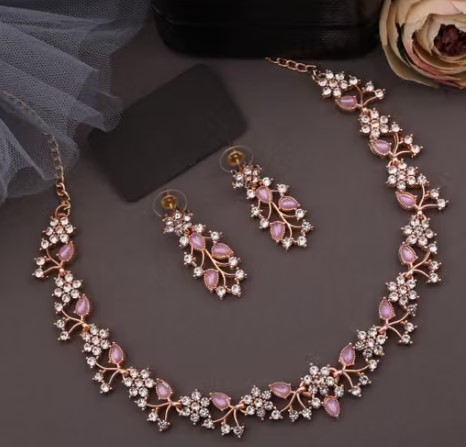 Pink Necklace with earring